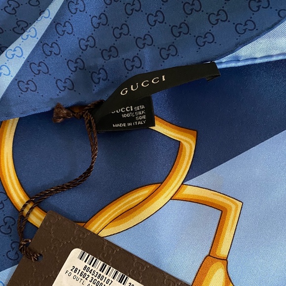 New Gucci Unisex Scarf Iconic Horsebit Logo Print Silk Wrap - Picture 12 of 14